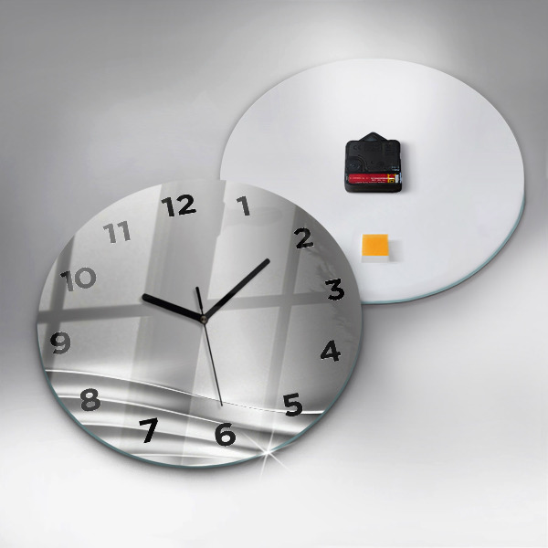 Round glass clock Silver abstraction