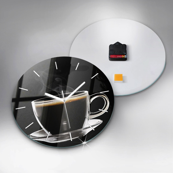 Round glass clock Black coffee