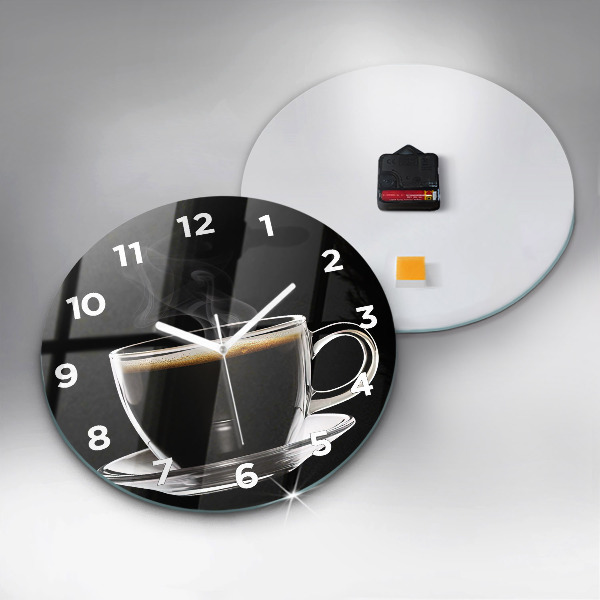 Round glass clock Black coffee