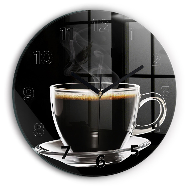 Round glass clock Black coffee