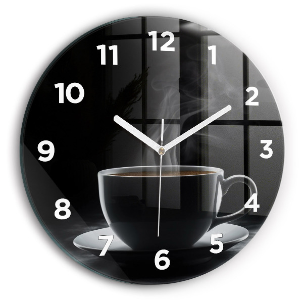 Round glass clock A cup of black coffee
