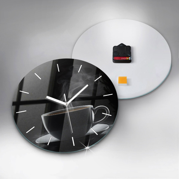 Round glass clock A cup of black coffee