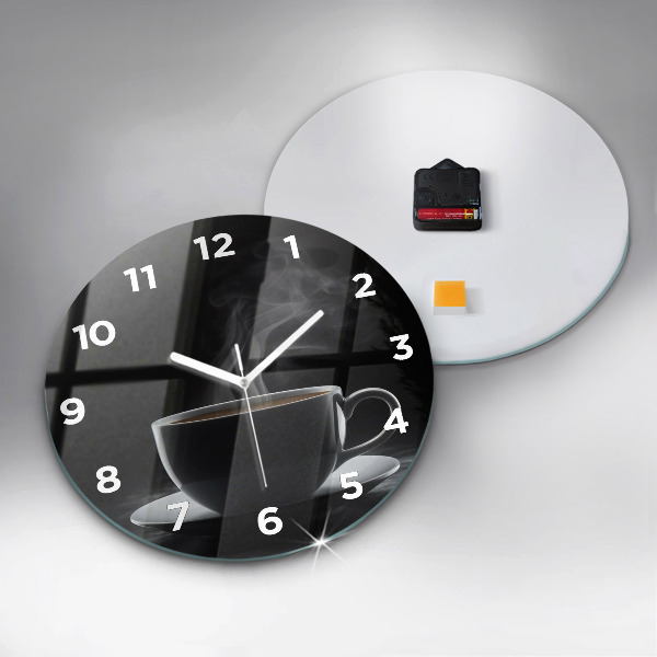 Round glass clock A cup of black coffee