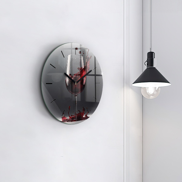 Round glass clock A glass of red wine