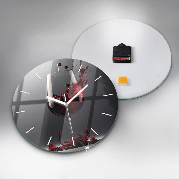 Round glass clock A glass of red wine