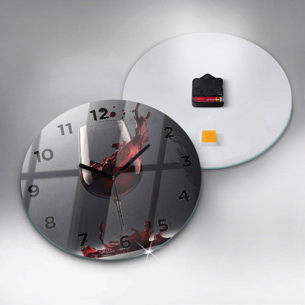 Round glass clock A glass of red wine