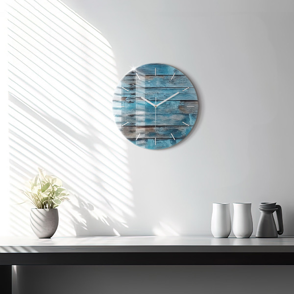 Round glass clock Blue boards