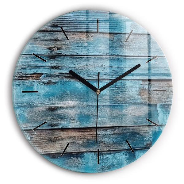 Round glass clock Blue boards