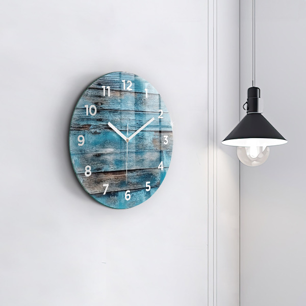 Round glass clock Blue boards