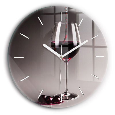 Round glass clock A glass of red wine