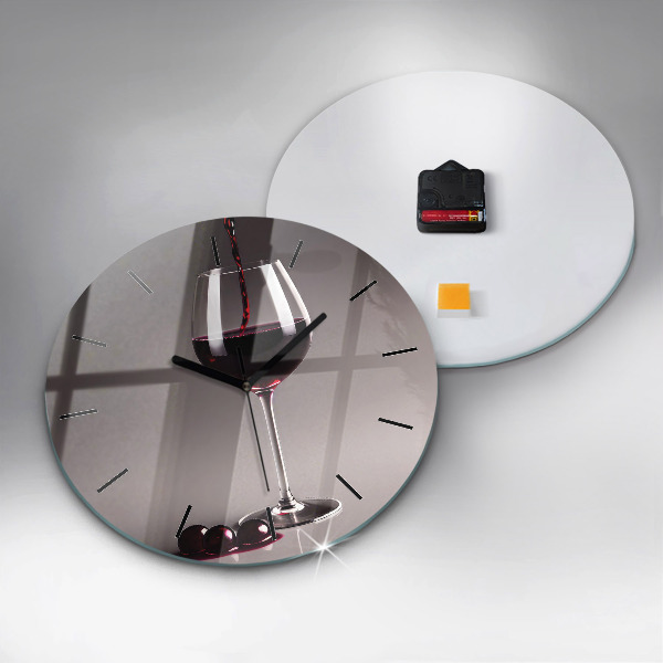 Round glass clock A glass of red wine