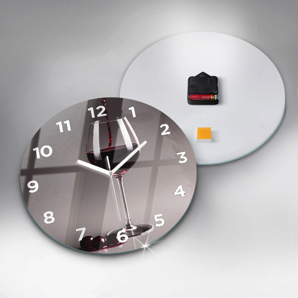 Round glass clock A glass of red wine