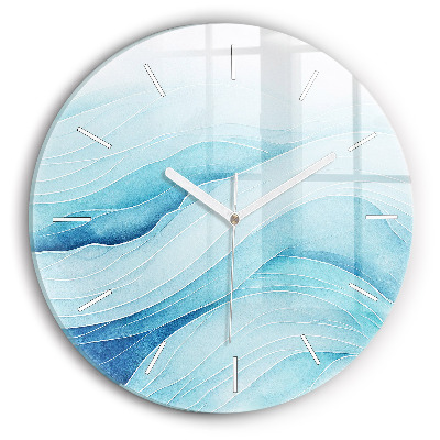 Round glass clock Blue clouds