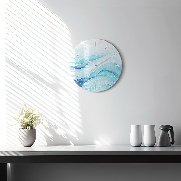 Round glass clock Blue clouds