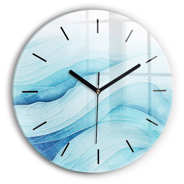Round glass clock Blue clouds