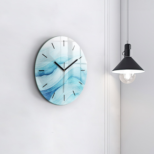 Round glass clock Blue clouds