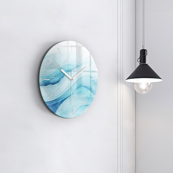 Round glass clock Blue clouds