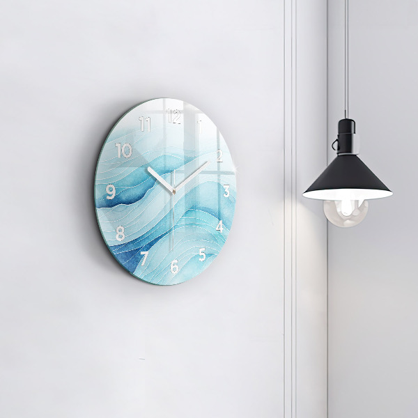 Round glass clock Blue clouds