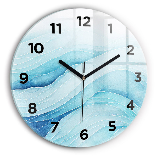 Round glass clock Blue clouds