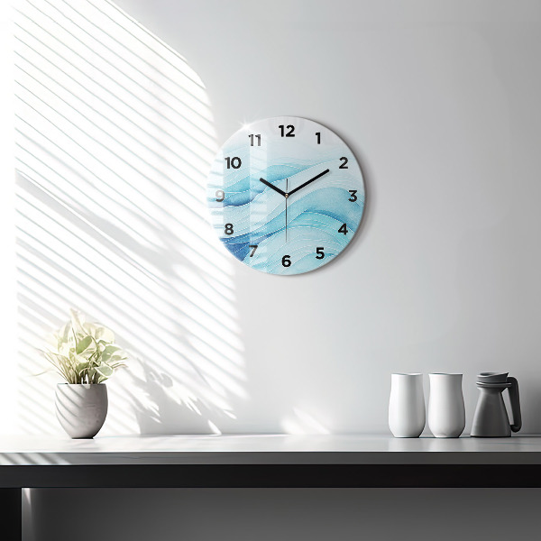 Round glass clock Blue clouds