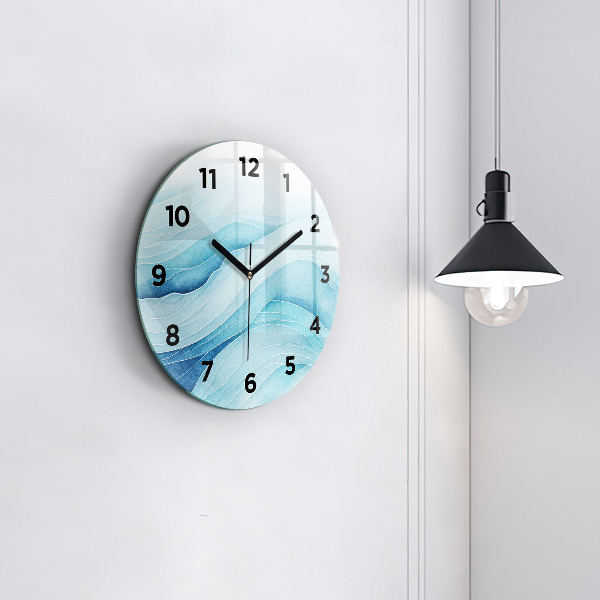 Round glass clock Blue clouds