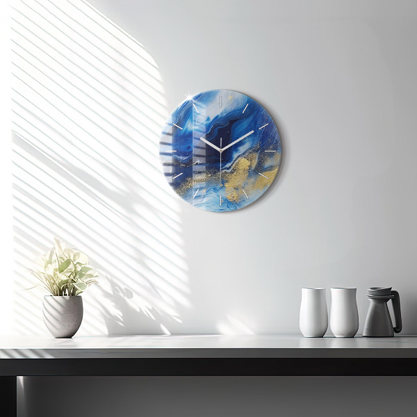 Round glass clock Blue marble