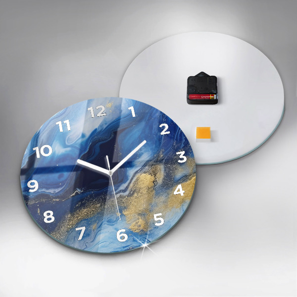 Round glass clock Blue marble