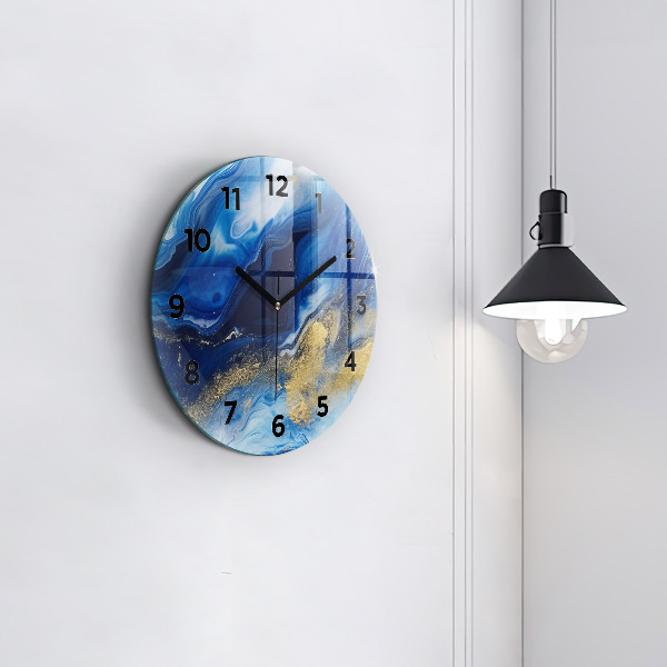 Round glass clock Blue marble