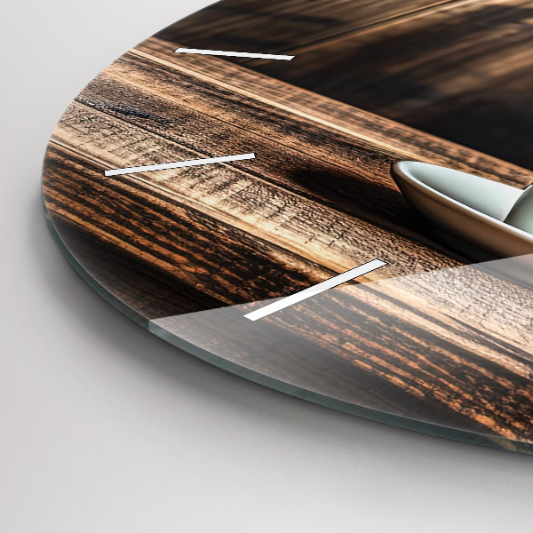 Round glass clock A cup of coffee