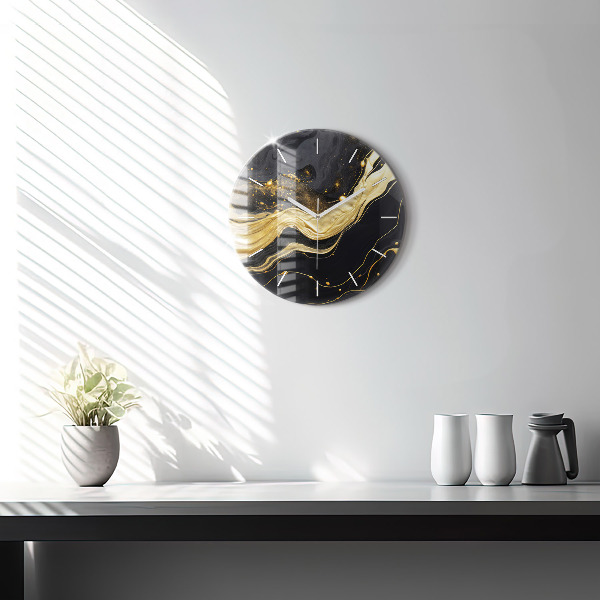 Round glass clock Gold marble