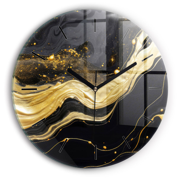 Round glass clock Gold marble