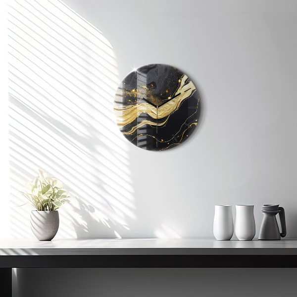 Round glass clock Gold marble