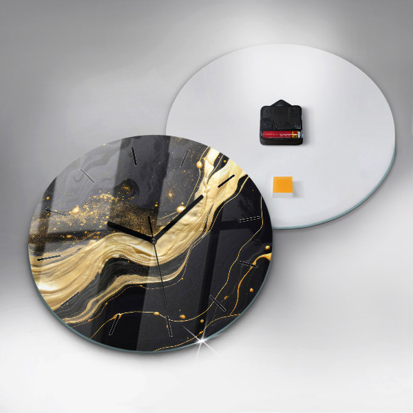 Round glass clock Gold marble