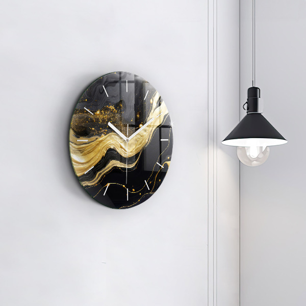 Round glass clock Gold marble