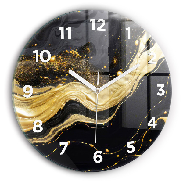 Round glass clock Gold marble