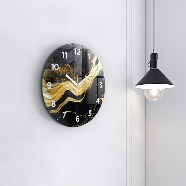 Round glass clock Gold marble