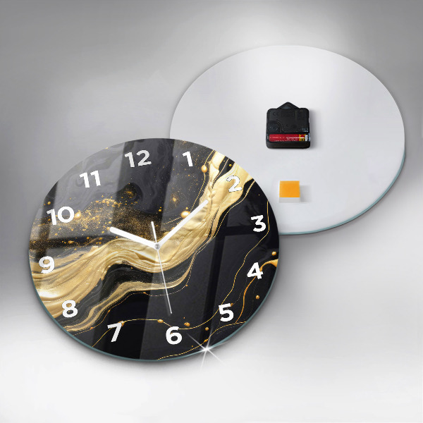 Round glass clock Gold marble