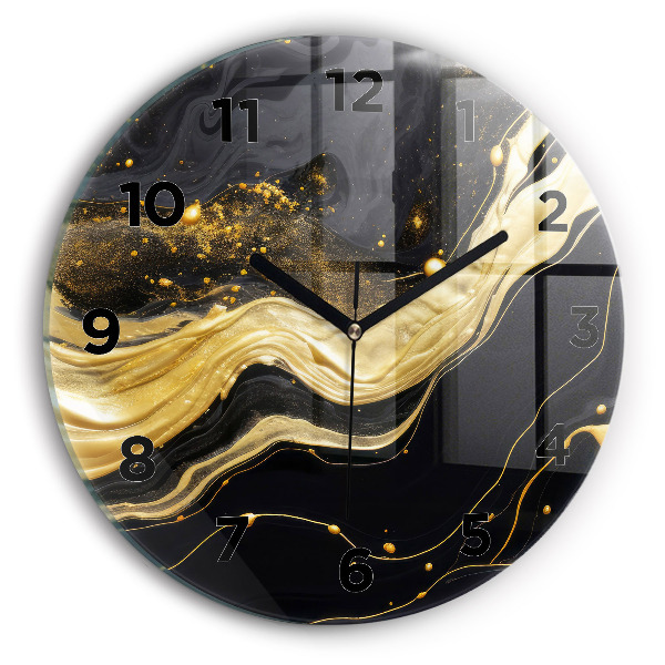 Round glass clock Gold marble