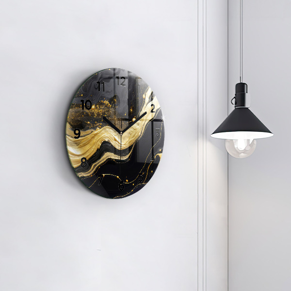 Round glass clock Gold marble