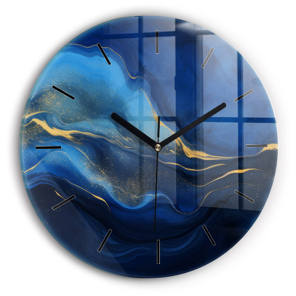 Round glass clock Blue marble