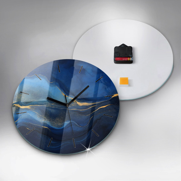 Round glass clock Blue marble