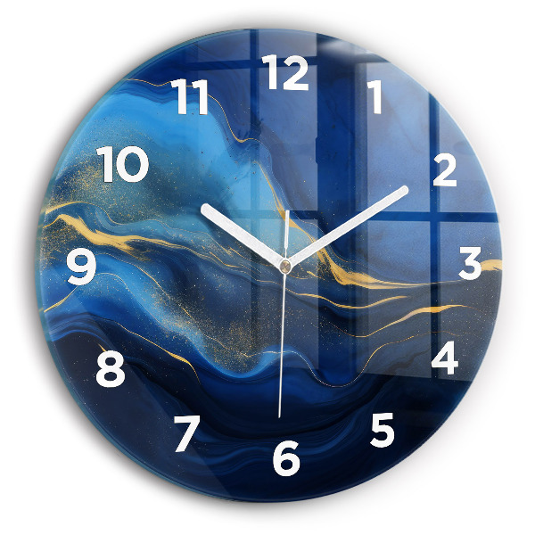Round glass clock Blue marble
