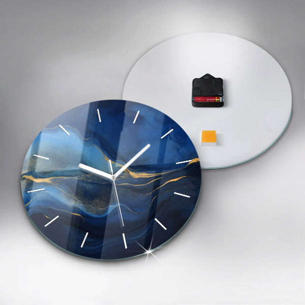 Round glass clock Blue marble