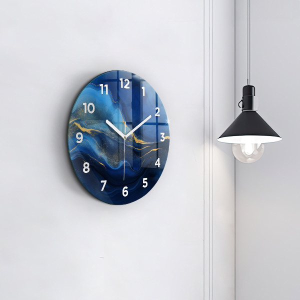 Round glass clock Blue marble