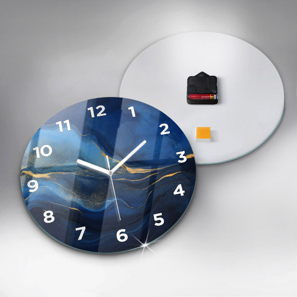 Round glass clock Blue marble