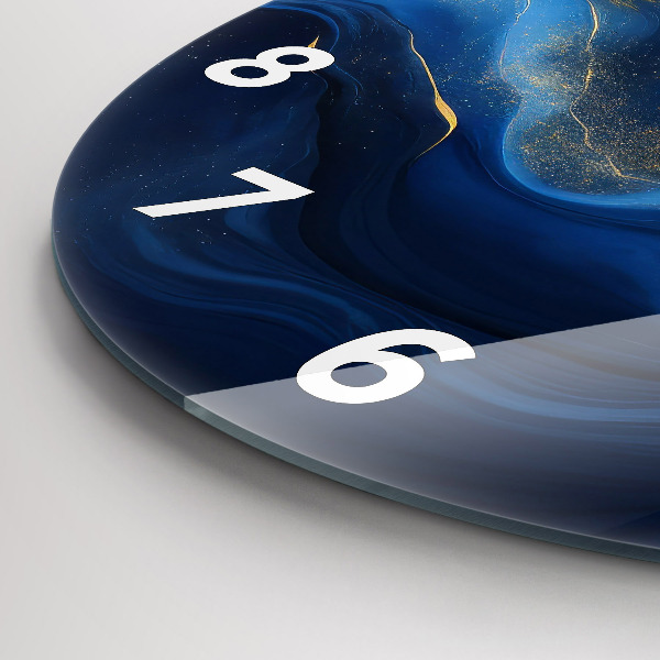 Round glass clock Blue marble