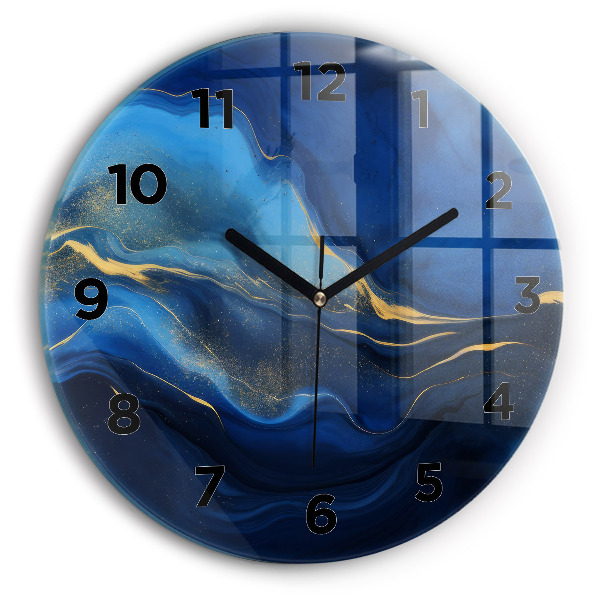 Round glass clock Blue marble
