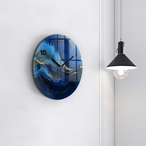 Round glass clock Blue marble