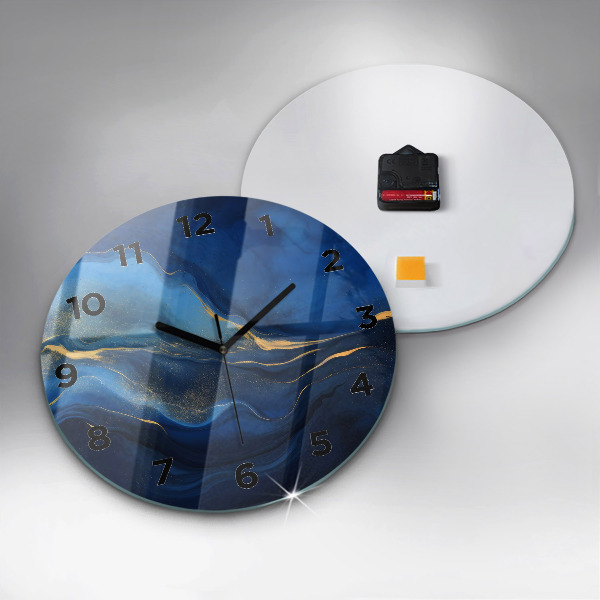 Round glass clock Blue marble