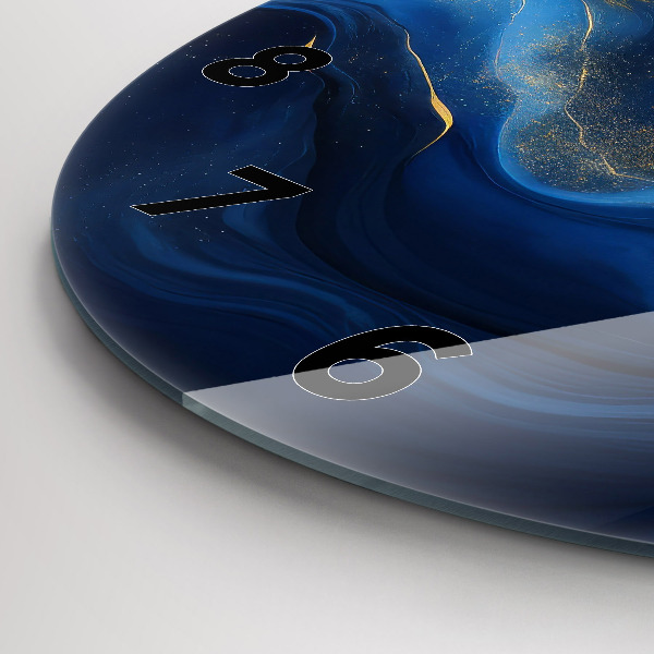 Round glass clock Blue marble